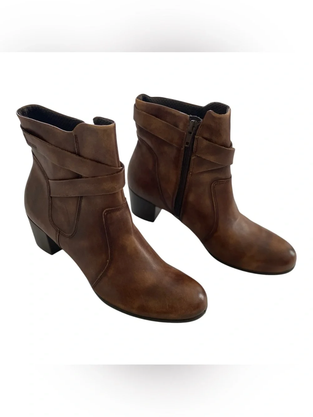 NWT ECCO Cognac Brown Leather Strap Ankle Bootie